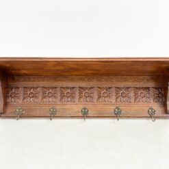 Ąžuolinė sieninė kabykla su penkiais žalvariniais kabliukais 27x112x35 cm