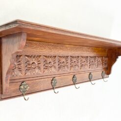 Ąžuolinė sieninė kabykla su penkiais žalvariniais kabliukais 27x112x35 cm