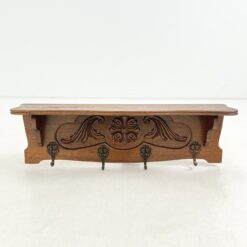 Ąžuolinė sieninė kabykla su keturiais žalvario kabliukais 20,5x80,5x27 cm