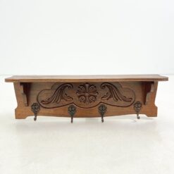 Ąžuolinė sieninė kabykla su keturiais žalvario kabliukais 20,5×80,5×27 cm