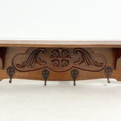 Ąžuolinė sieninė kabykla su keturiais žalvario kabliukais 20,5×80,5×27 cm