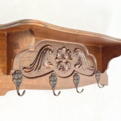 Ąžuolinė sieninė kabykla su keturiais žalvario kabliukais 20,5×80,5×27 cm