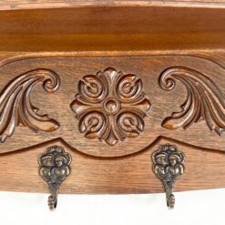 Ąžuolinė sieninė kabykla su keturiais žalvario kabliukais 20,5×80,5×27 cm