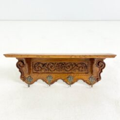 Ąžuolinė sieninė kabykla su keturiais žalvario kabliukais 19,5×70,5×25 cm