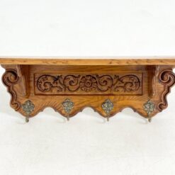 Ąžuolinė sieninė kabykla su keturiais žalvario kabliukais 19,5×70,5×25 cm