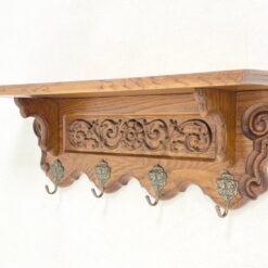 Ąžuolinė sieninė kabykla su keturiais žalvario kabliukais 19,5×70,5×25 cm