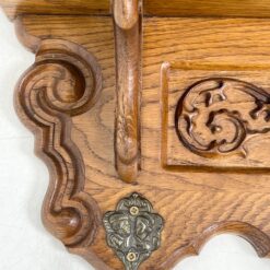 Ąžuolinė sieninė kabykla su keturiais žalvario kabliukais 19,5×70,5×25 cm