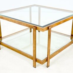 Metalinio rėmo staliukas stikliniais stalviršiumi ir lentyna 72×72,5×40 cm