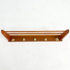 Sieninė medinė kabykla su penkiais aukso spalvos kabliukais 28x80x10 cm