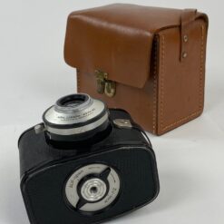 Vintažinis Agfa Clack fotoaparatas su odiniu dėklu 10×11,5×10 cm