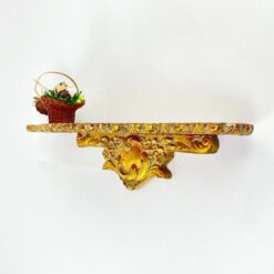 Pakabinama aukso spalvos konsolė su paukščio lizdo dekoracija 15x41x20 cm