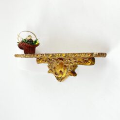 Pakabinama aukso spalvos konsolė su paukščio lizdo dekoracija 15x41x20 cm