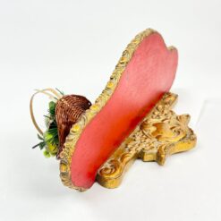 Pakabinama aukso spalvos konsolė su paukščio lizdo dekoracija 15x41x20 cm