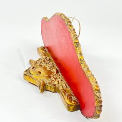 Pakabinama aukso spalvos konsolė su paukščio lizdo dekoracija 15x41x20 cm