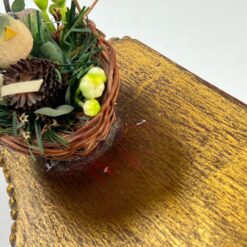 Pakabinama aukso spalvos konsolė su paukščio lizdo dekoracija 15x41x20 cm