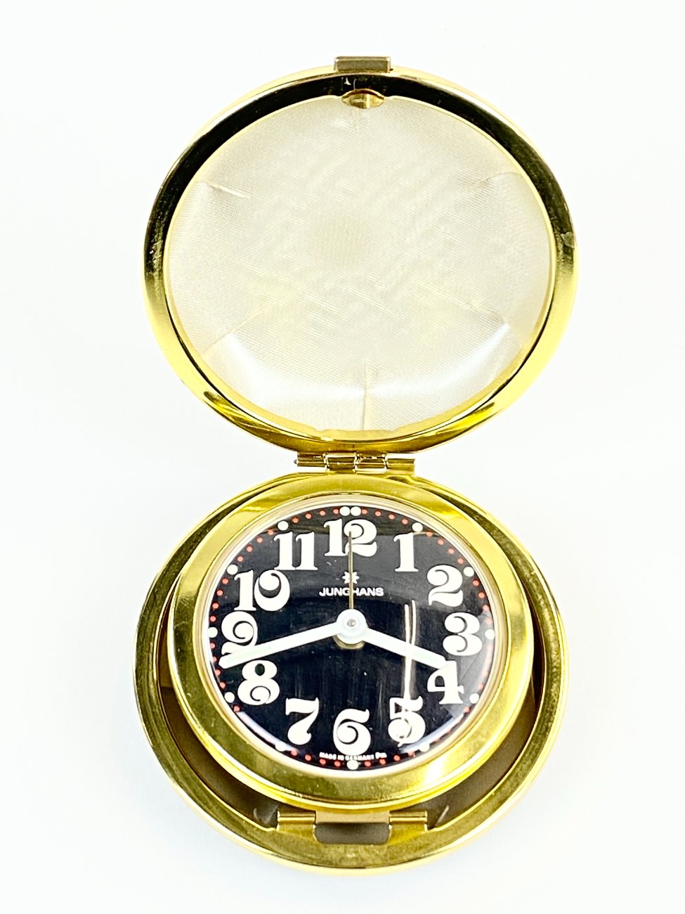 DP0273-kiseniniai-laikrodziai-1 Vintažinis Junghans kišeninis mechaninis laikrodis su žadintuvu 8,5x8x3 cm