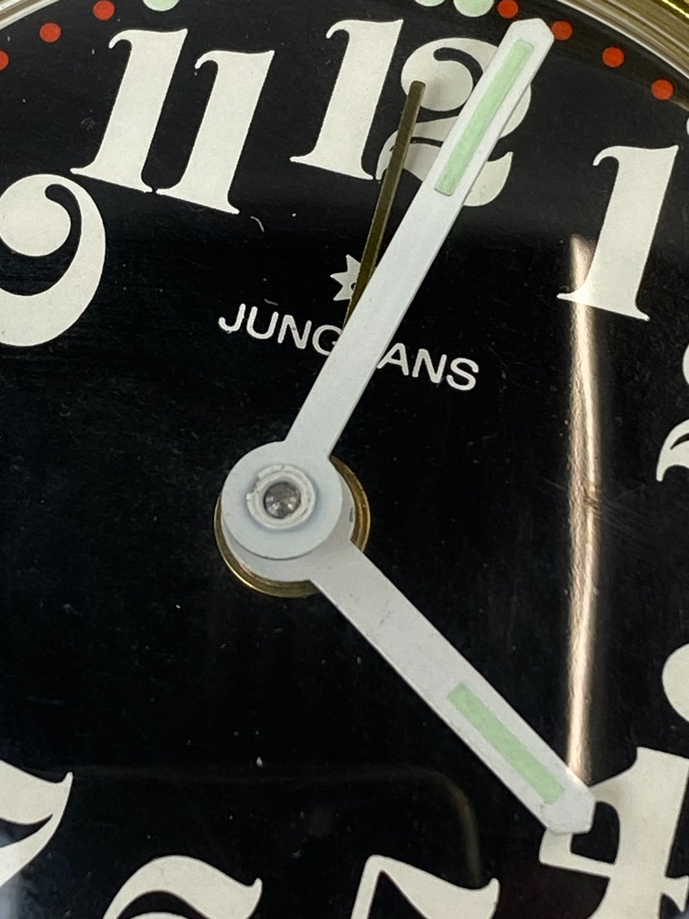 DP0273-kiseniniai-laikrodziai-5 Vintažinis Junghans kišeninis mechaninis laikrodis su žadintuvu 8,5x8x3 cm