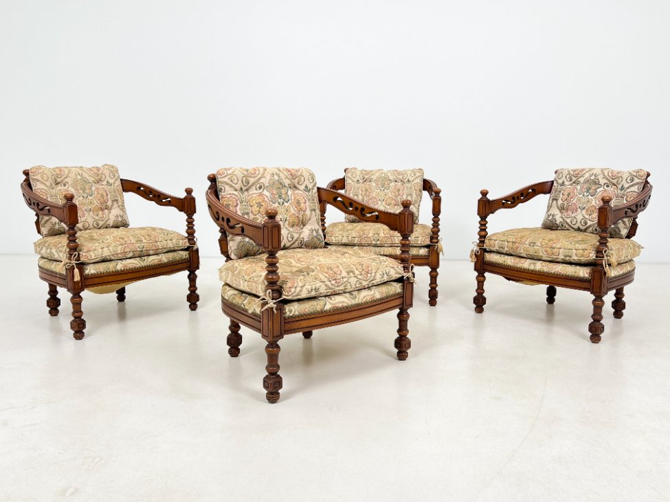 DP0274-valgomojo-kreslai-11 Drožinėtas riešutmedžio krėslas su augalų raštų gobelenu 66x65x72 cm, 40 cm