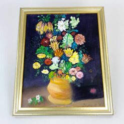 Ant drobės tapytas gėlių puokštės natiurmortas mediniame rėme 3x47x57 cm