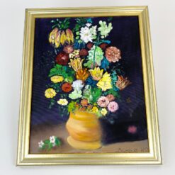 Ant drobės tapytas gėlių puokštės natiurmortas mediniame rėme 3x47x57 cm