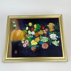 Ant drobės tapytas gėlių puokštės natiurmortas mediniame rėme 3x47x57 cm