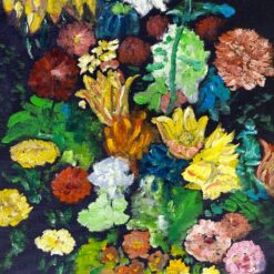 Ant drobės tapytas gėlių puokštės natiurmortas mediniame rėme 3x47x57 cm