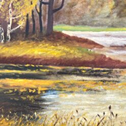 Ant drobės tapytas rudeniškas gamtos peizažas mediniame rėme 11,5x138x98 cm