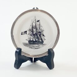 Porcelianinė Spode lėkštutė su 925 prabos sidabro apvadu 10,5×10,5×1,5 cm