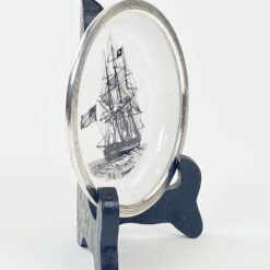 Porcelianinė Spode lėkštutė su 925 prabos sidabro apvadu 10,5×10,5×1,5 cm