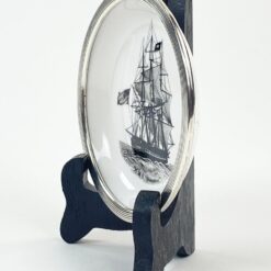 Porcelianinė Spode lėkštutė su 925 prabos sidabro apvadu 10,5×10,5×1,5 cm