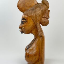Medinis moters biustas su kaulo inkrustacijomis “Afrikietė” 20x18x45,5 cm
