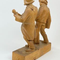 Medinė dviejų vyrų su muzikiniais instrumentais statula 10,5x30x38 cm