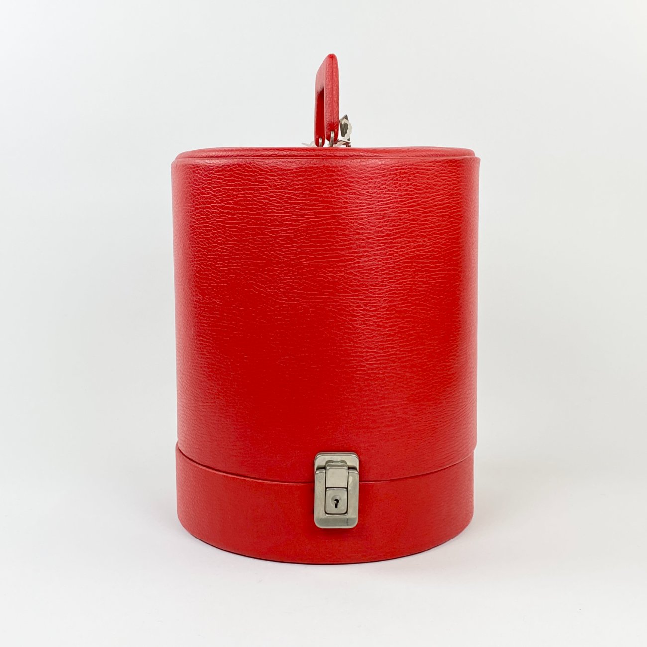 HN1496-lagaminai-0 Raudonos spalvos rakinamas eko odos lagaminas cilindrinei skrybėlei 26x28x32 cm