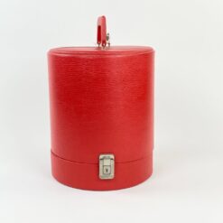 Raudonos spalvos rakinamas eko odos lagaminas cilindrinei skrybėlei 26x28x32 cm
