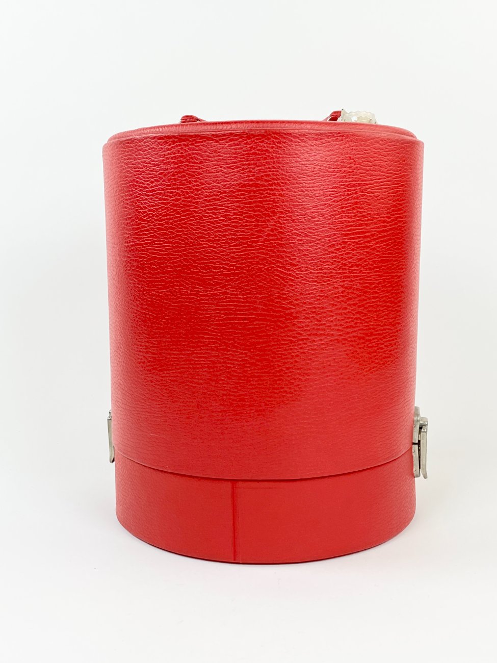 HN1496-lagaminai-4 Raudonos spalvos rakinamas eko odos lagaminas cilindrinei skrybėlei 26x28x32 cm