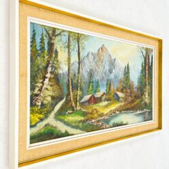 Aliejiniais dažais ant drobės tapytas kalnų peizažas mediniame rėme 5x92x52 cm