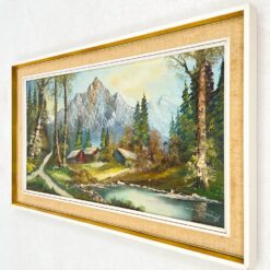 Aliejiniais dažais ant drobės tapytas kalnų peizažas mediniame rėme 5x92x52 cm