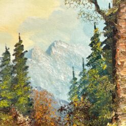 Aliejiniais dažais ant drobės tapytas kalnų peizažas mediniame rėme 5x92x52 cm