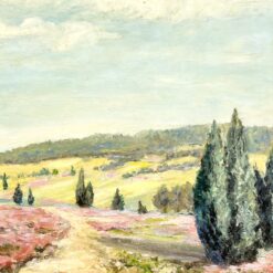 Ant kartono aliejiniais dažais tapytas gamtos peizažas medžio rėme 7×65,5×53 cm