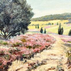 Ant kartono aliejiniais dažais tapytas gamtos peizažas medžio rėme 7×65,5×53 cm