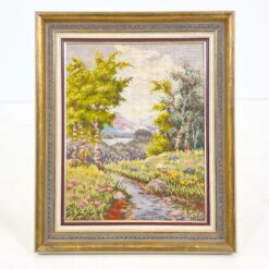 Siuvinėtas gamtos peizažas mediniame rėme 4,5×48,5×58,5 cm