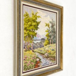 Siuvinėtas gamtos peizažas mediniame rėme 4,5×48,5×58,5 cm