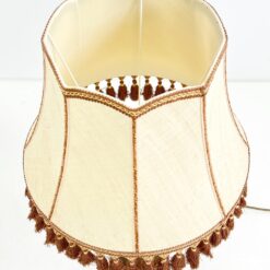 Žalvarinis stalinis šviestuvas tekstiliniu gaubtu rudais kutais 45x45x79,5 cm