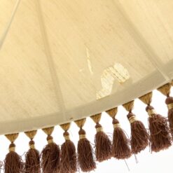 Žalvarinis stalinis šviestuvas tekstiliniu gaubtu rudais kutais 45x45x79,5 cm