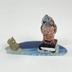 Keramikinė pelėdos statulėlė su pirito akmeniu 11,5x5x7 cm