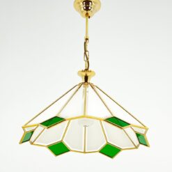 Aukso spalvos metalo pakabinamas šviestuvas su stiklu 48x48x60 cm