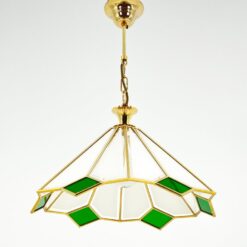 Aukso spalvos metalo pakabinamas šviestuvas su stiklu 48x48x60 cm