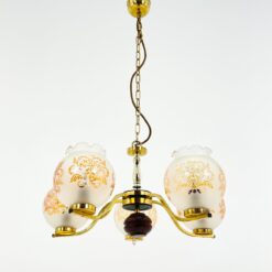 Penkių šakų metalinis pakabinamas sietynas su stiklo gaubtais 56x56x83 cm