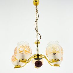 Penkių šakų metalinis pakabinamas sietynas su stiklo gaubtais 56x56x83 cm