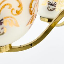 Penkių šakų metalinis pakabinamas sietynas su stiklo gaubtais 56x56x83 cm